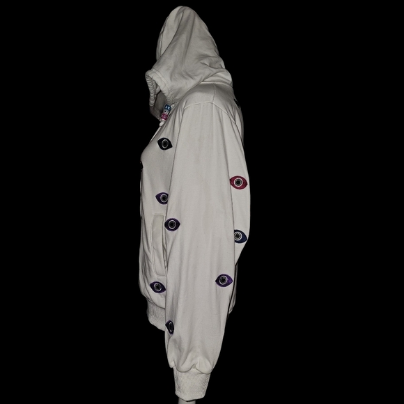 Lola + The Boys Evil Eye Hoodie Womens White Beaded Embroidered Zip Sz M - Picture 5 of 16